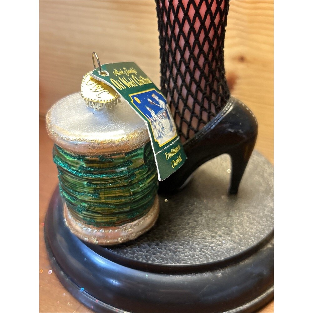 NEW with TAG Vintage Old World Christmas Spool Green Thread Glass Ornament